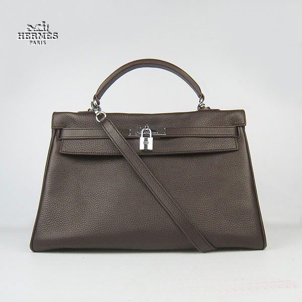 6308 Hermes Kelly 35 centimetri Togo Leather Bag Caffﾨﾨ scuro 6308 Argento